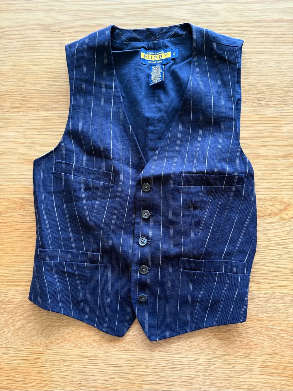 Ralph Lauren Rugby Navy Pinstripe Wool Blend Vest